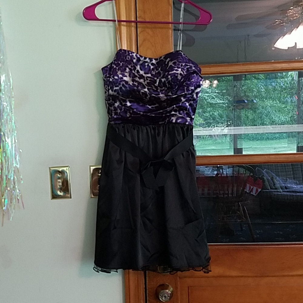 Purple Leopard Top Strapless Dress with bow
